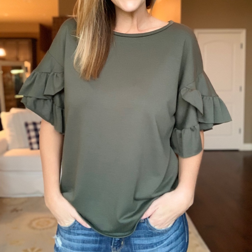 **NEW** Olive Green Ruffle Sleeve top